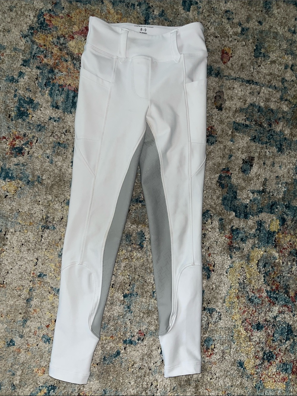 Kids White Riding Leggings with Grey Full-Seat Panel - Youth Equestrian Tights